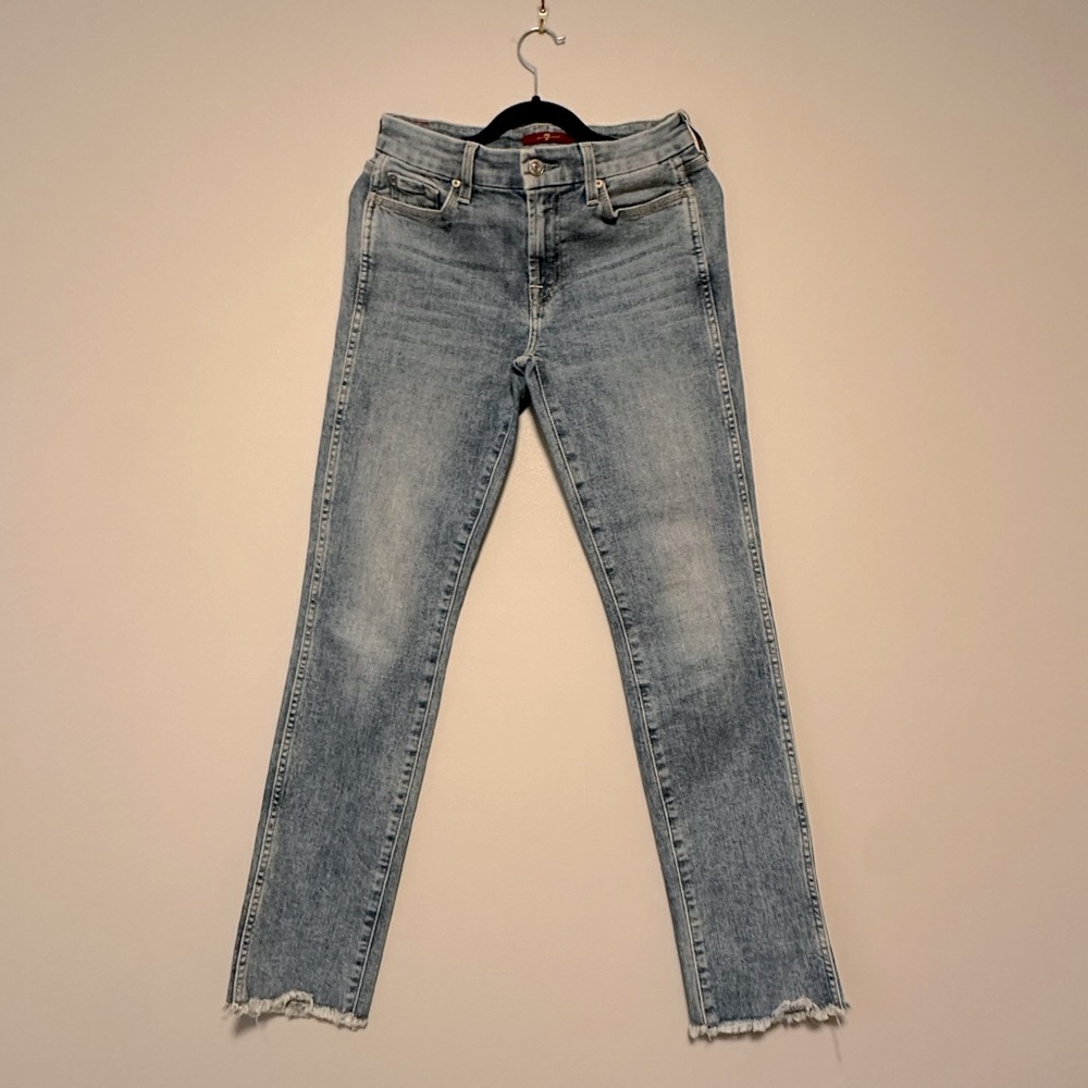 💙 7 for all Mankind straight stretch mid rise jeans, size 24. NWOT!